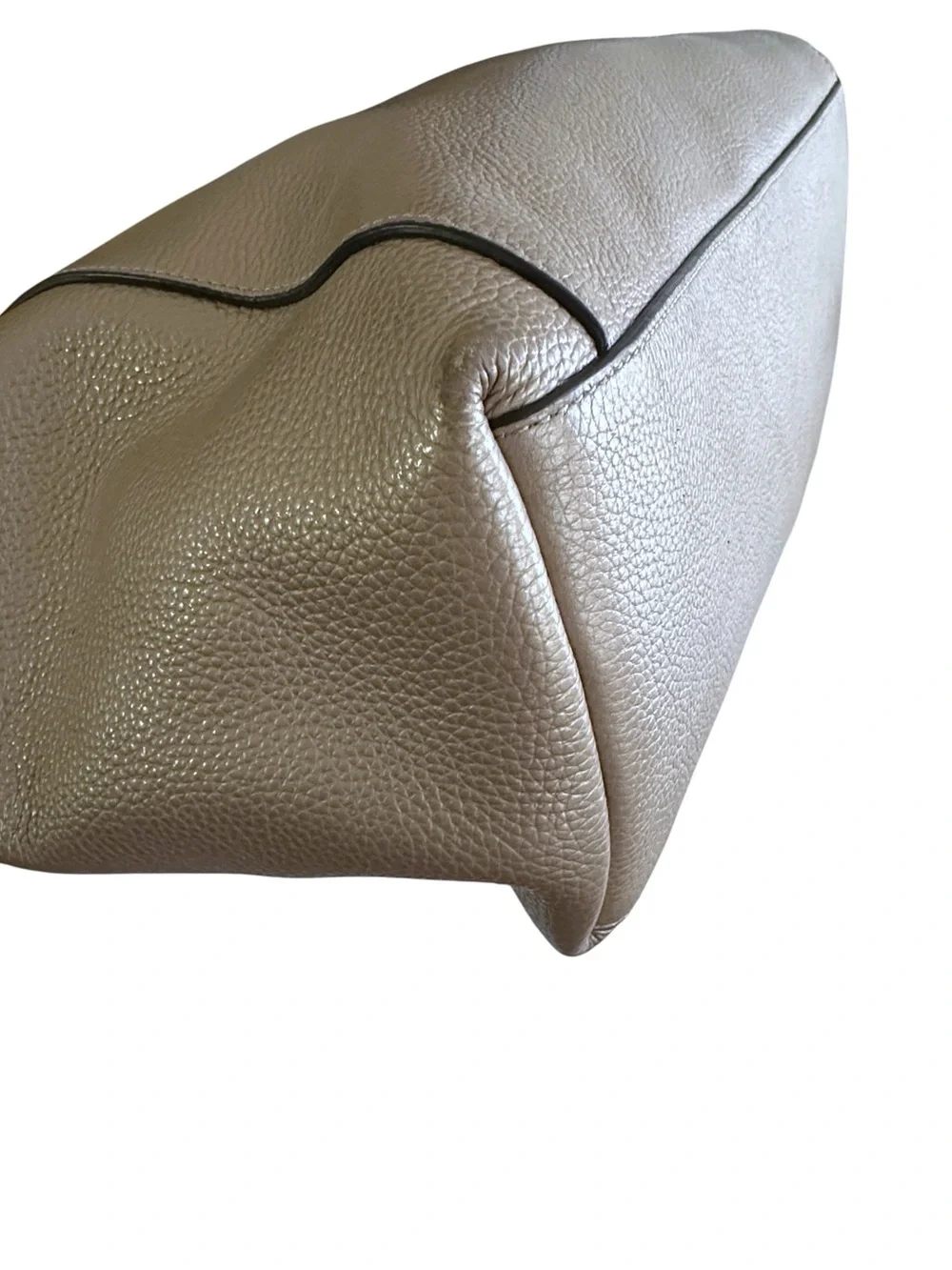 Coach Ava Champagne Gold Pebble‎ Leather Chain Tote Zip Top Shoulder Bag Large